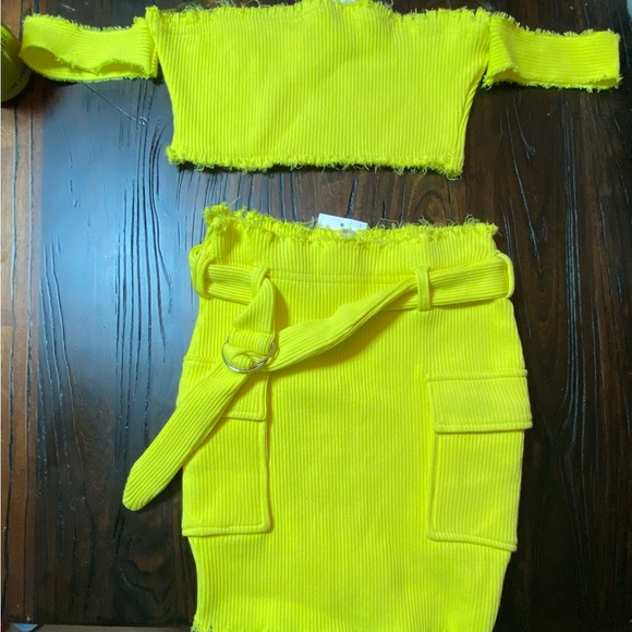 Hot & Delicious Dresses & Skirts - Hot & Delicious Neon Yellow Skirt Set